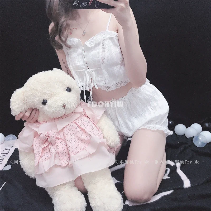 Pajamas for Women Sexy Chiffon Lingerie Set Lolita Underwear Set Panties Bondage Nightwear Caitsuit Costume Transparent view 2