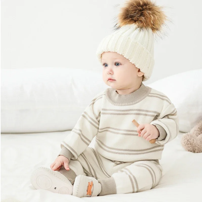 Winter Newborn Baby Girl Boy Clothes Set O-neck Long Sleeves Top + Pants Costume Knit Sweater Spring and Autumn Costume Suit