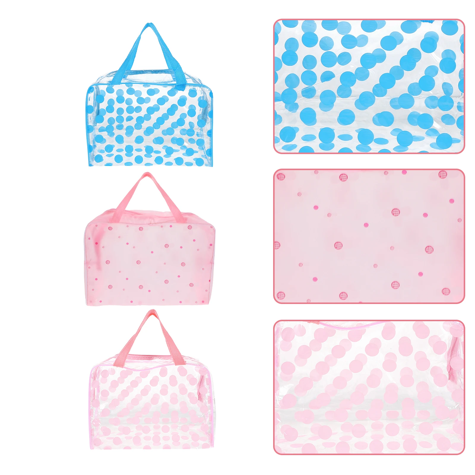 

3pcs Waterproof Makeup Bag For Travel Storage Organizer With Handle Portable Pvc Toiletries Holder, Transparent Clothes