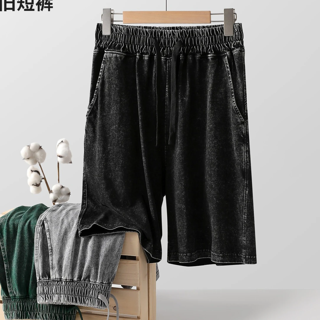 240G Heavy Washed Old Shorts Men's Summer Pure Cotton Batik Double Yarn Loose American Retro Shorts  gym shorts