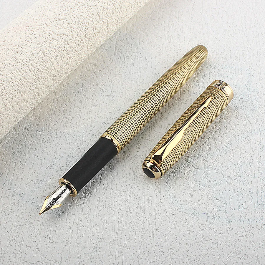 Pióro wieczne Jinhao 75 z nowym grawerowaniem, klasyczny wzór w kratę, vintage, w całości metalowe, zestaw do pisania, pióro na atrament, prezent. — zdjęcie 4
