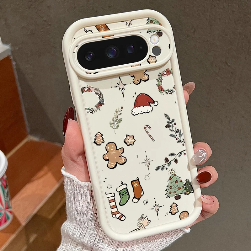 حافظة ريترو كارتونية لعيد الميلاد لهاتف جوجل بيكسل 9 8 7 برو 9A 8A 7A Funda Pixel 10 Pro XL غطاء سيليكون مقاوم للصدمات