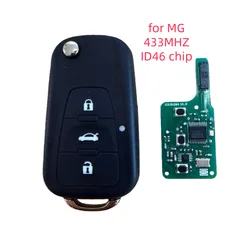 For MG Flip Folding Auto Remote Car Key With ID46 Chip 433MHZ 3 Buttons MG5 MG7 MG GT GS 350 360 750 W5 with Uncut Blade