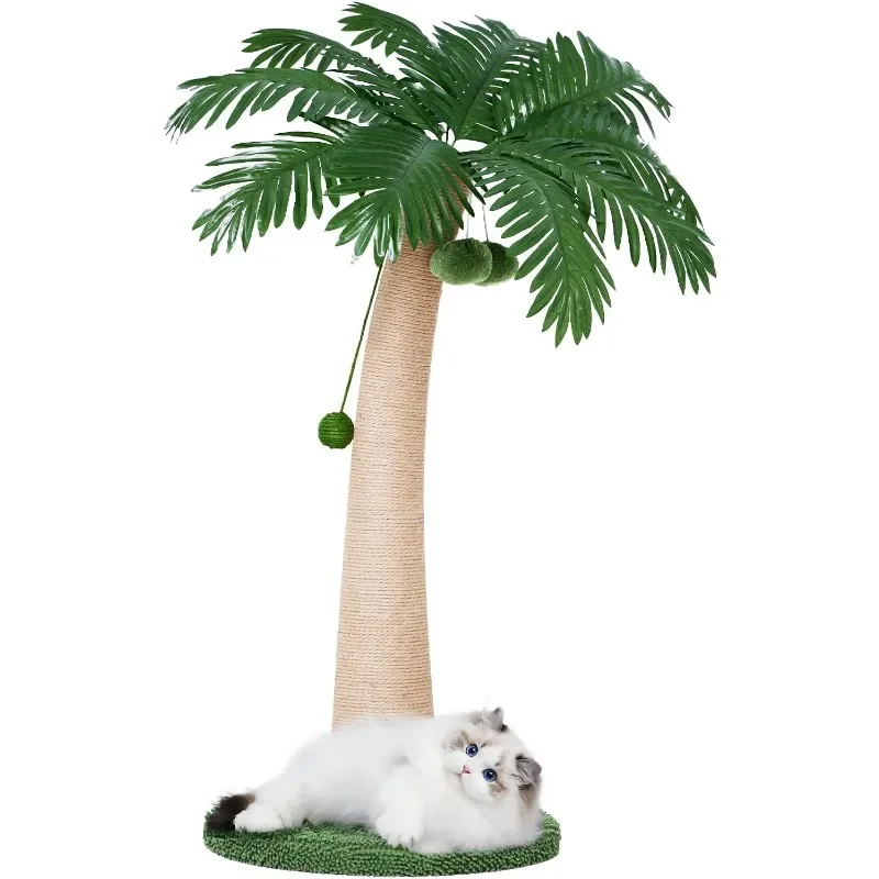 

Cat Scratching Post, Large Cat Scratching Post, Sisal Scratcher with 3 Hanging Pompoms for Indoor Cats
