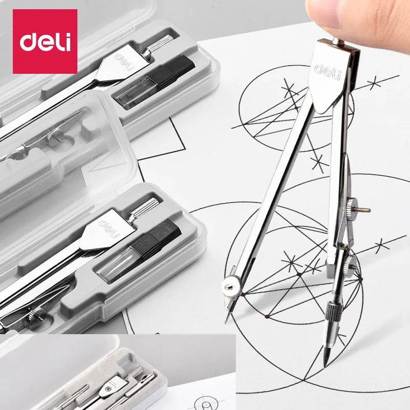 Deli Stainless Steel Drawing Compass Math Geometry Tools for Circles School Supplies for Student Stationery (Included Box)