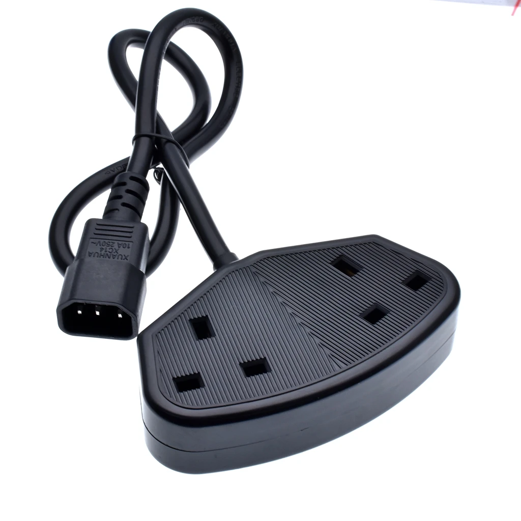 UK Power Extension Computer Cable IEC320 C14 Male Plug to 2 x Female Sockets AC Power Cord For PDU UPS,3G1.5 Square 60CM
