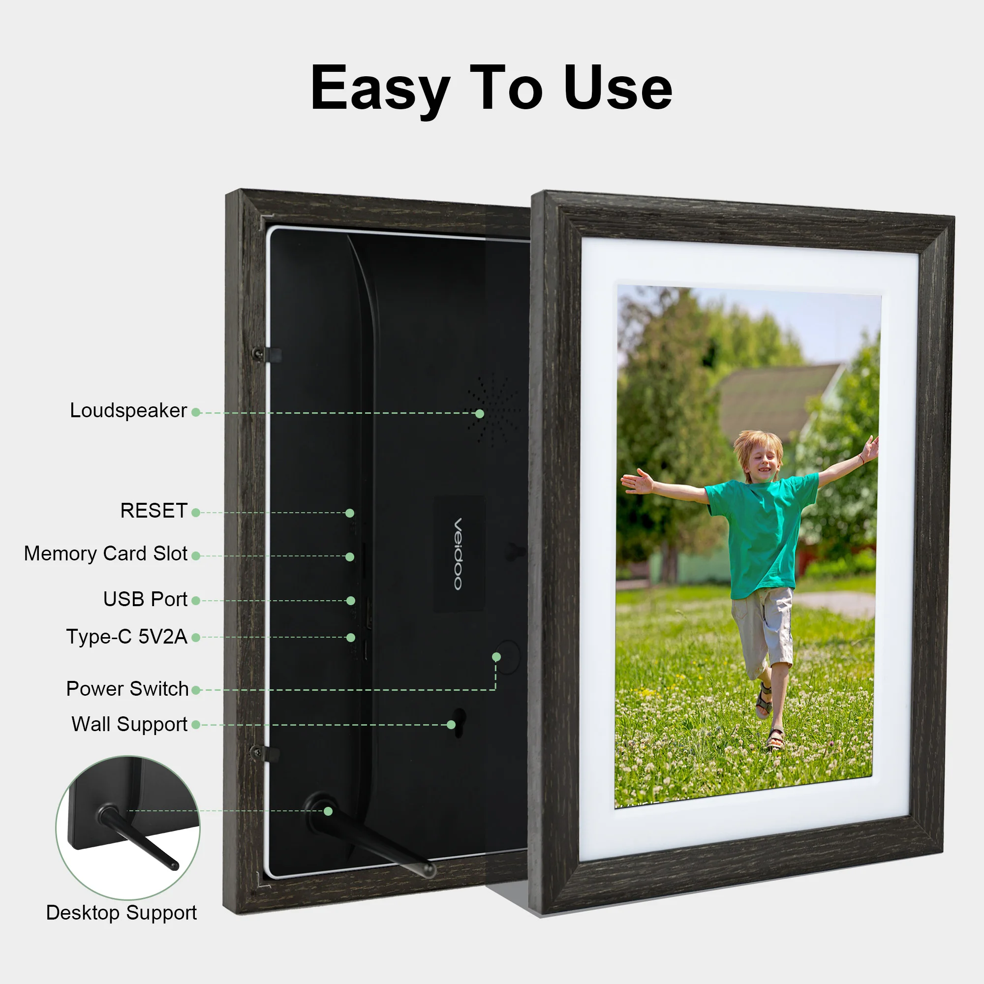 إطار صور رقمي كلاسيكي من الخشب البني الداكن 1 + 32 جيجابايت تخزين 1280 × 800 HD واي فاي ميزات الصورة على مدار الساعة #6