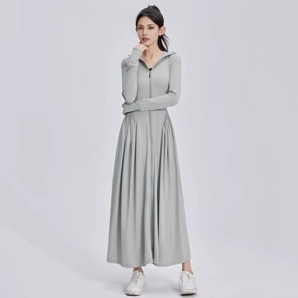 سترة نسائية صيفية للحماية من الشمس معطف بقلنسوة لتبريد الجسم بالكامل ملابس واقية من الشمس بأكمام طويلة ملابس سباحة لتغطية فستان الشاطئ #4