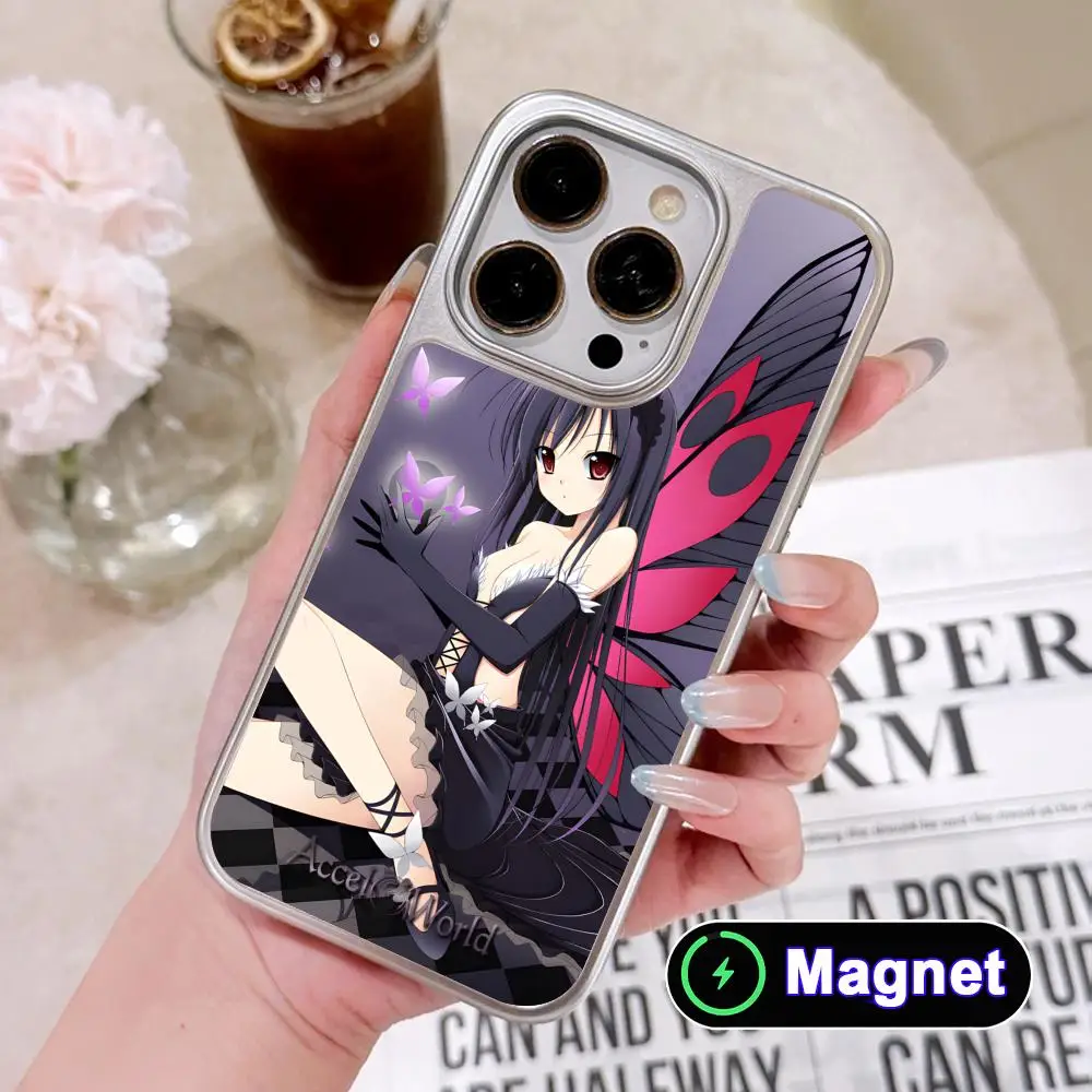 

Accel World Kuroyukihime Phone Case for iPhone 17 16 15 14 13 12 11 Air Pro Max Plus Electroplated Silver Magsafe Cover