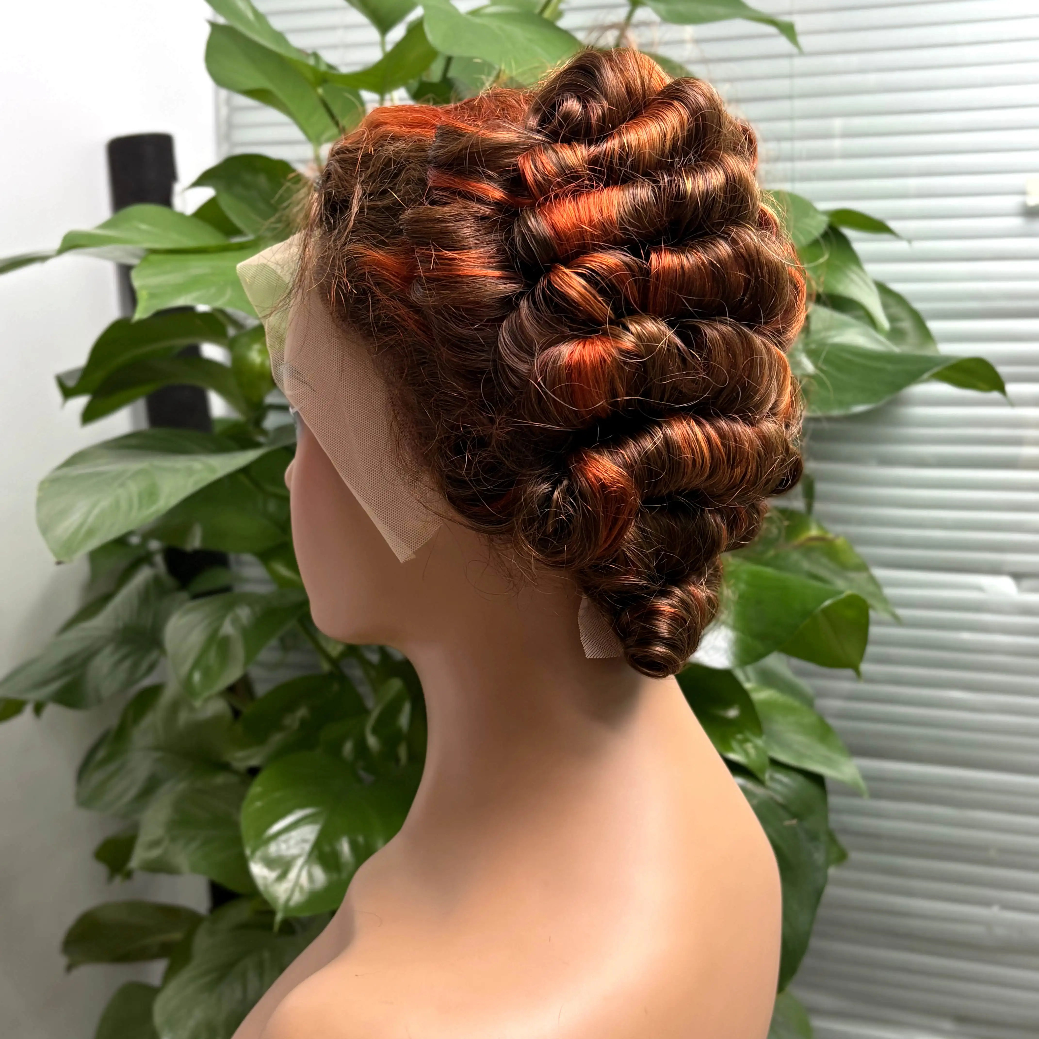 Short P4/350 Ginger Orange Egg Roll Wave Bob Wig Human Hair Wigs 13x4 Lace Frontal Colored Loose Remy Hair Wigs for Black Women