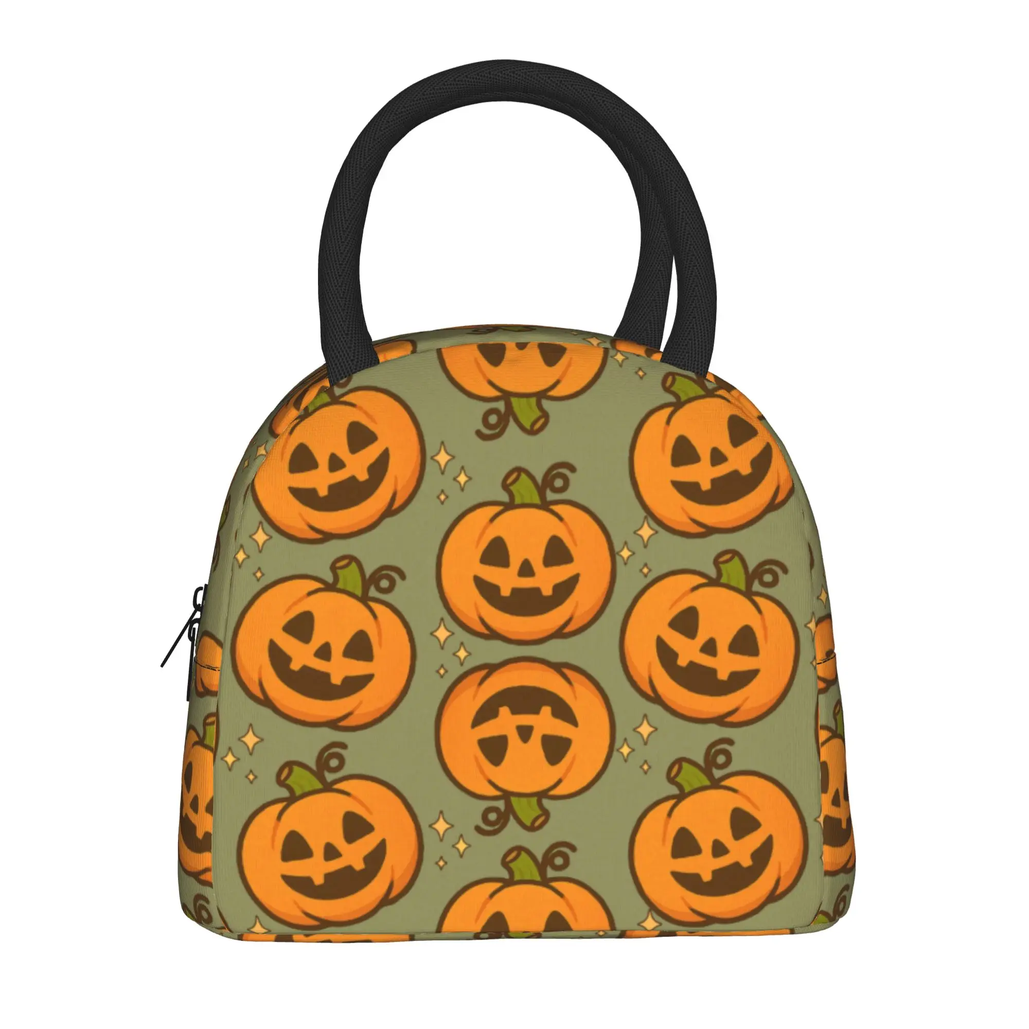 Back to school season  Lunch Bag Retro Halloween Pumpkin Repeat Pattern Kawaii High Street Daily Snack Storage Lunch Bag