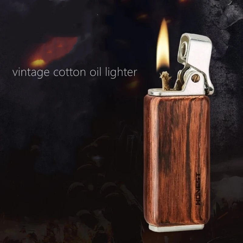 HONEST Retro Vintage Wooden Kerosene Lighter Military Cap Ejection Ignition Fuel Grinding Wheel Flint Smoking Accessories Gadget