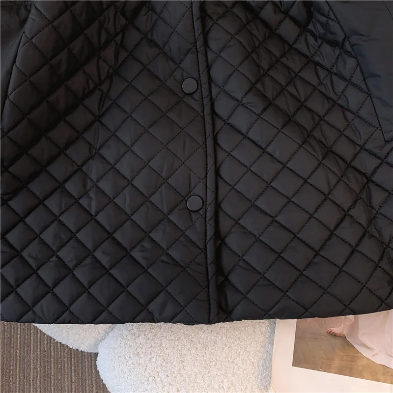 Chaqueta de algodón acolchada con capucha para mujer, abrigo cálido con cordón de almazuela Simple, moda coreana, abrigo grueso negro holgado, invierno