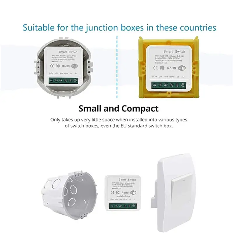 ABWZ-5X Mini Smart Wifi Relay Switch, DIY Timer Light Switch Module Smart Life/Tuya Application, Wireless Remote Control