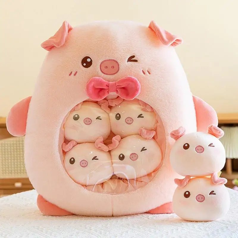 Animal Snack Pillow Plush Plush Stuffed Animal Sets Soft Lovely Novelty Simulation Snack Plush Toys With 6 Little Animal Dolls