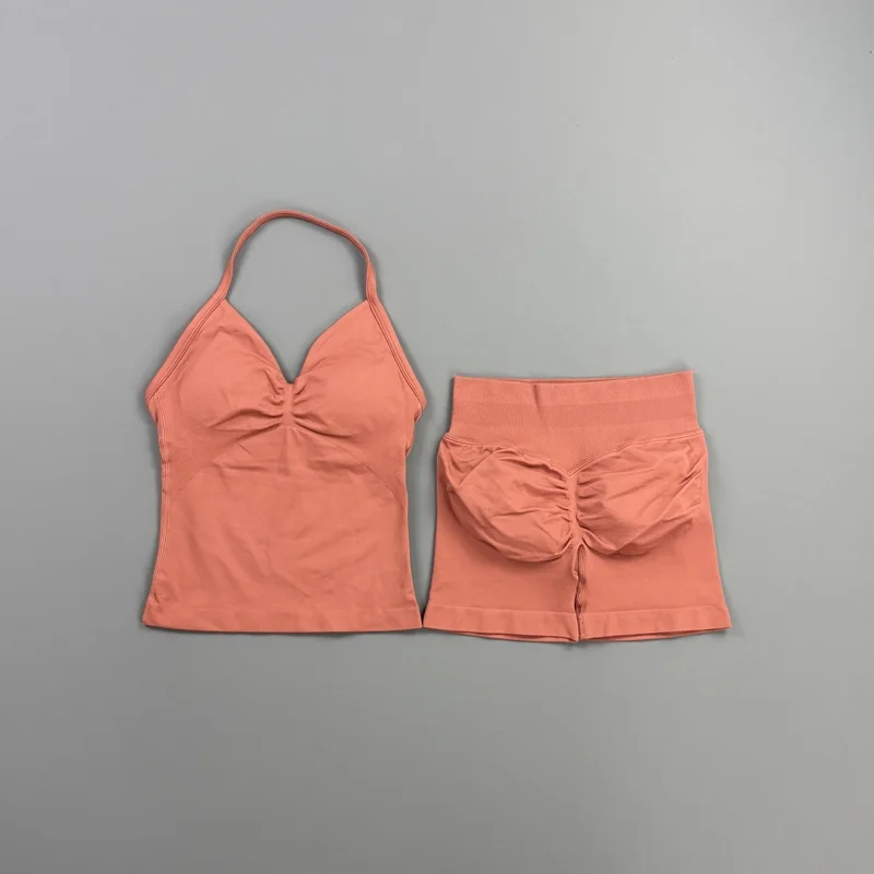2-teiliges HISTELLO Impact Set für Damen, GYM Longline Strappy Top, nahtloses Yoga-Set, Scrunch Butt Sportshorts, Workout-Fitness-Anzug – Detail 16