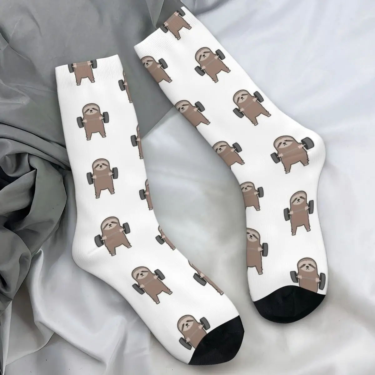 Cute Sloth Bodybuilding Weightlifting Socks Animal Retro Stockings Men's Soft Outdoor Socks Autumn Design Non Slip Socks