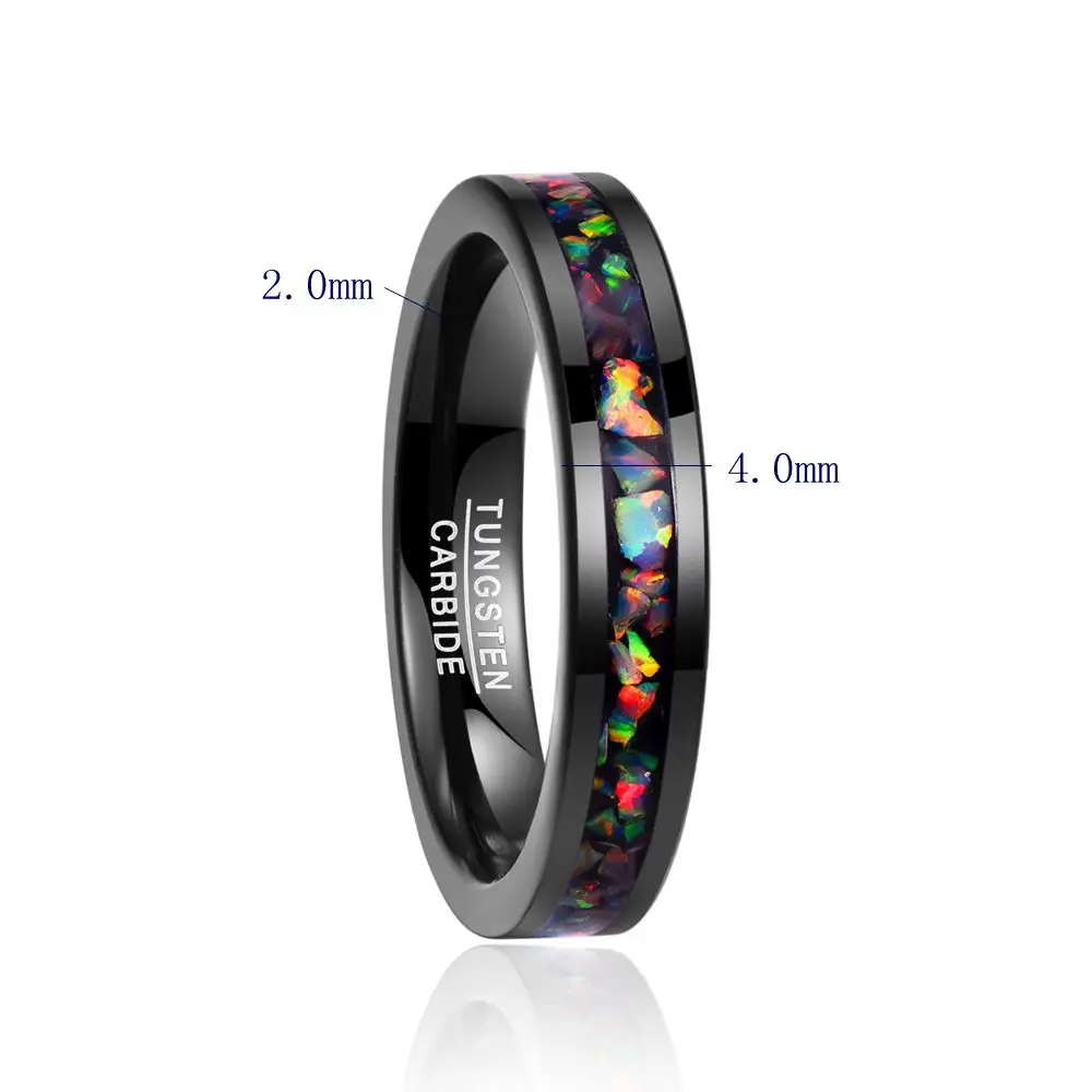 Nuncad 4MM Wide Inlaid Opal Black Wedding Rings Tungsten Carbide Ring Men T091R Men\'s Wedding Ring Male Jewelry Gift