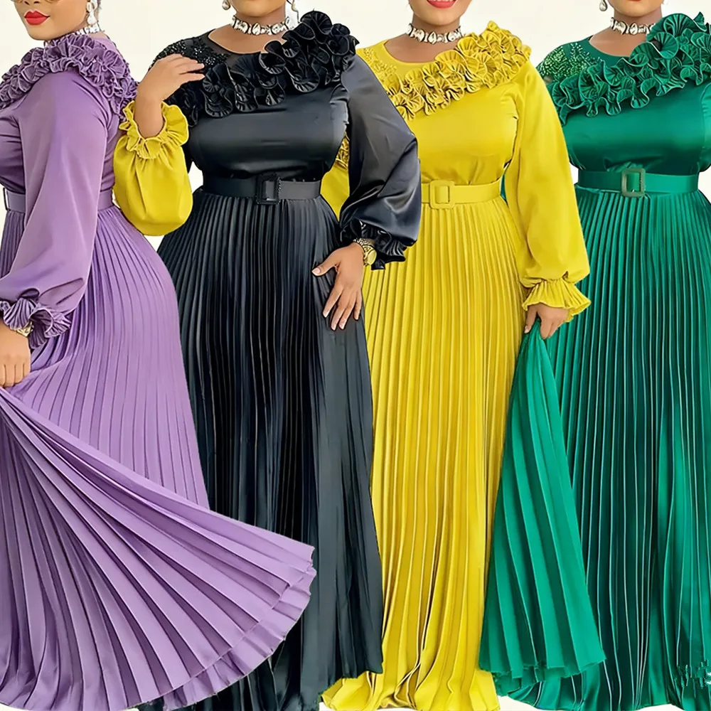 

New Flower African Dresses for Women Pleated Evening Dress Dashiki Ankara Africa Clothing Wedding Party Gown Kaftan Vestidos