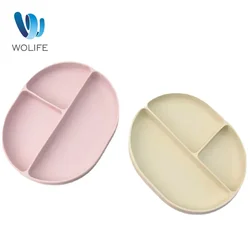 Baby Products Silicone Tableware, Oval Baby Feeding Plate, Spill-proof Children's Catering Food Grade Baby Suction Cup