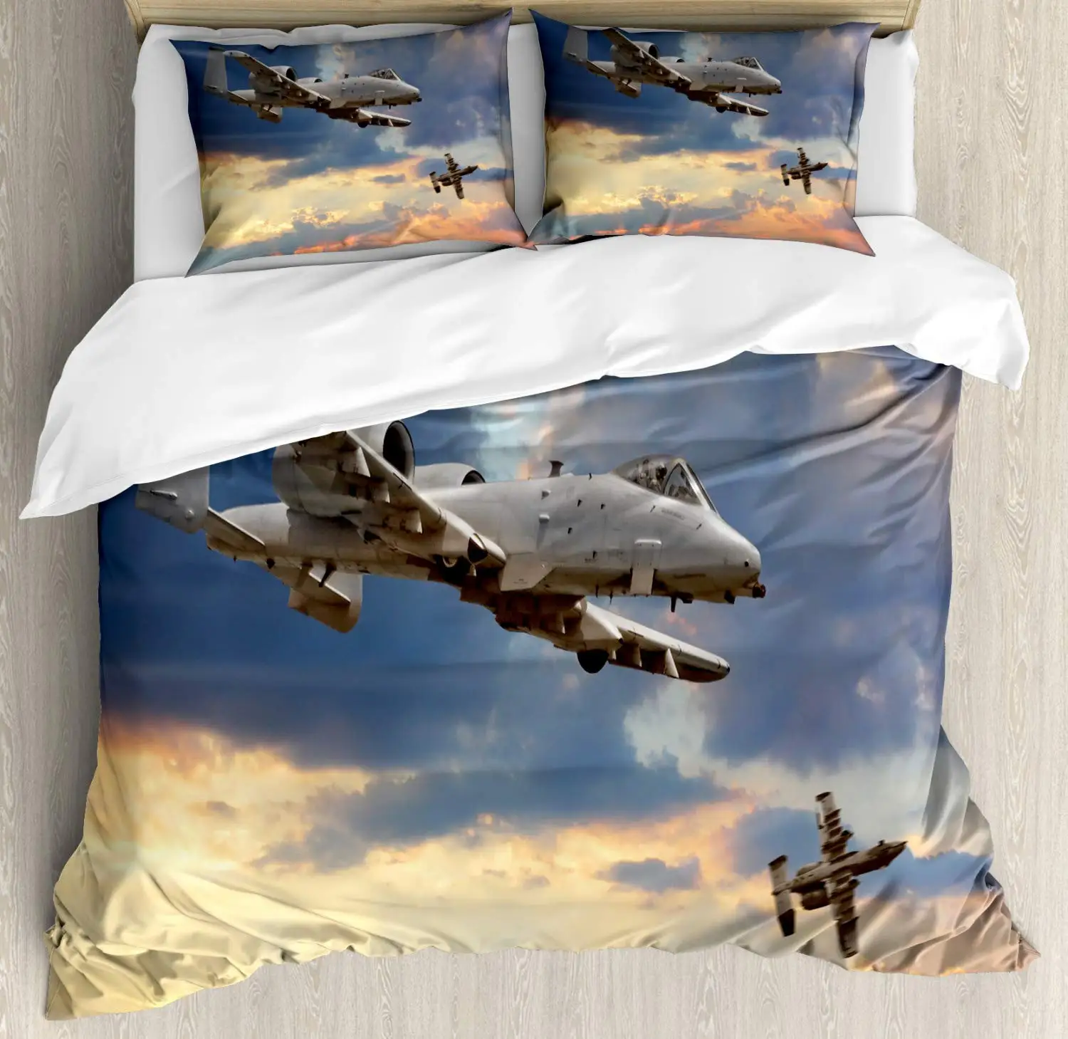 Airplane Duvet Cover Set,Peacekeepers Mission Jet up International Flight Aviation Theme Image,Decorative 3 Piece Bedding Set