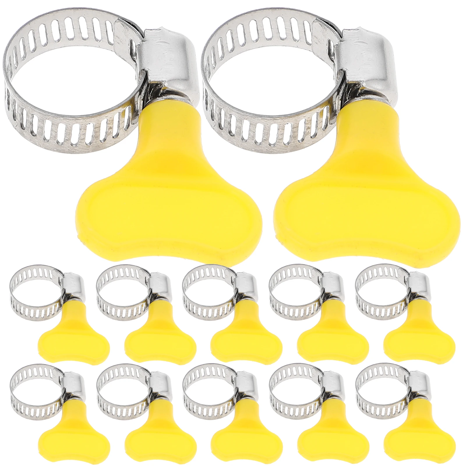 100pcs Stainless Steel Hose Clamps 27-51mm Adjustable Worm Gear Home Use Durable Yellow Handle Pipe Fittings Hardware