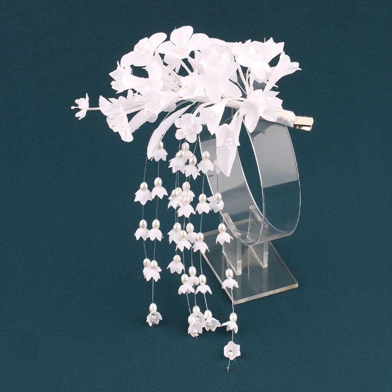 Die wunderschöne Braut-Haarspange mit Blaue-Glocken-Blume im koreanischen Retro-Stil, schlichte Quasten-Haaraccessoires, romantische Hochzeitsaccessoires – Detail 11