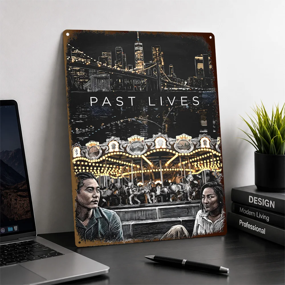 Past Lives City Carousel Printed Poster Personalized Aluminum Metal Sign Character Study Design Wall Art Enhances Home Theater