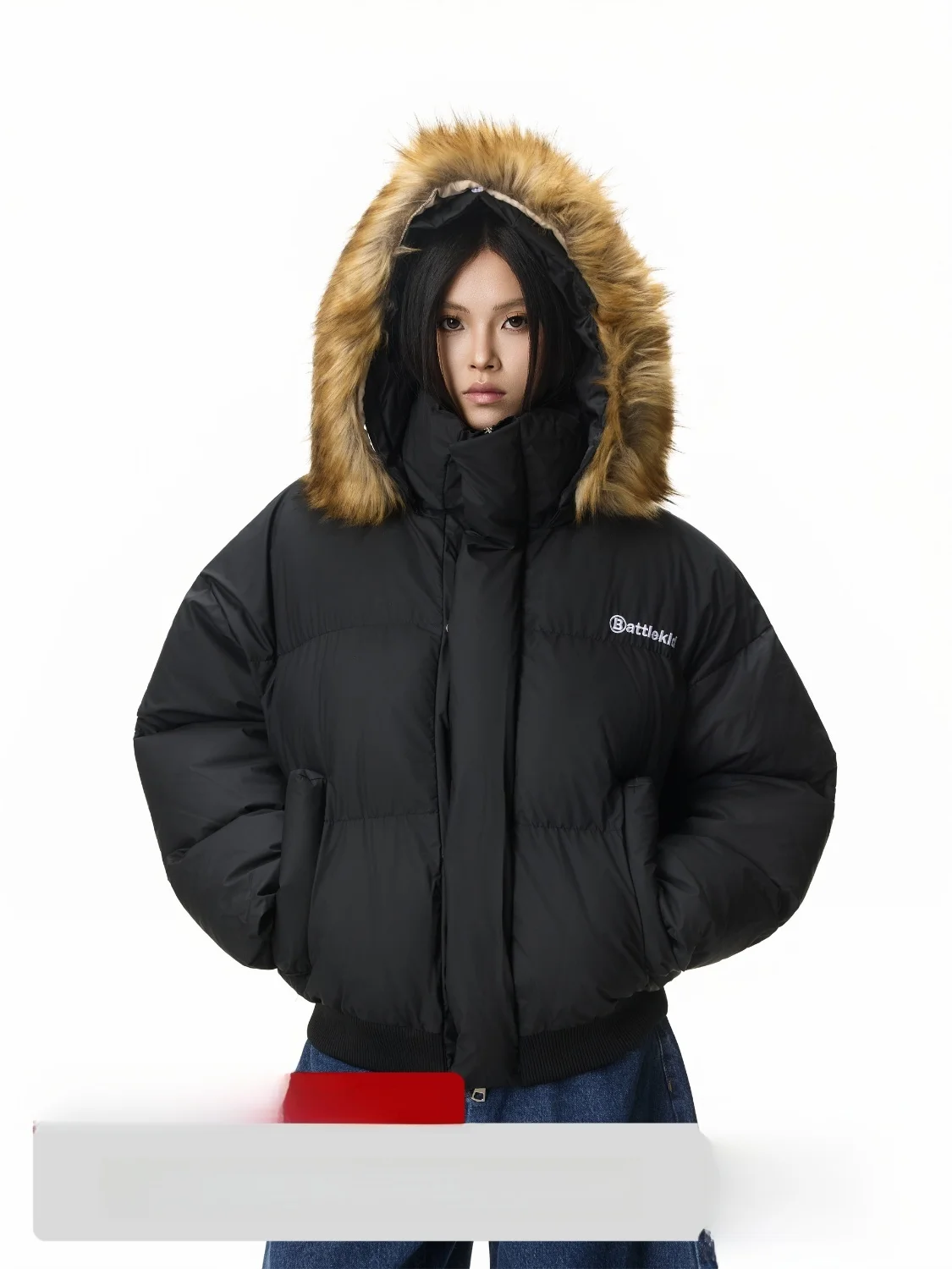 

MTTEAT American Retro Detachable Fur Collar Hooded Cotton Jaet Loose Warm Outerwear Winter Street Sle Zipper Closure