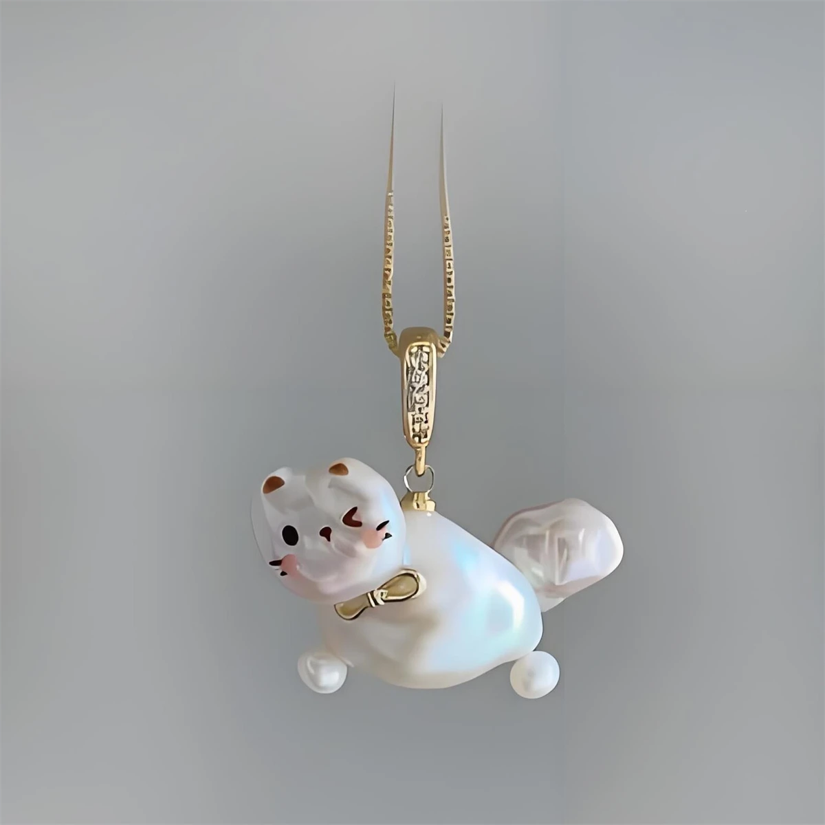 Niedliche Barock-Perlen Katzen-Anhänger Halskette Kawaii Tier Schleife Kätzchen Halskette Damen Mode Schmuck Geschenk – Detail 5