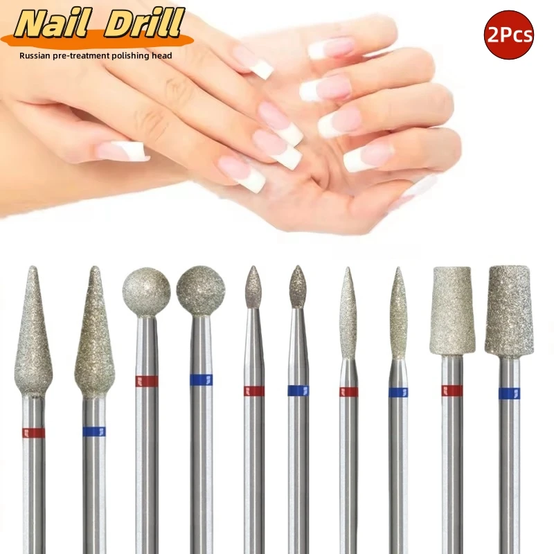 Juego de 2 brocas de diamante para limpieza de cutículas, herramienta profesional rusa para preparar uñas y eliminar piel muerta, para técnicos de manicura