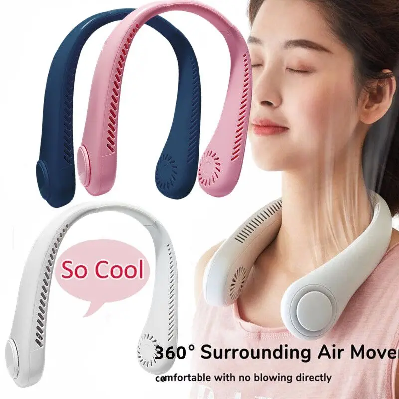 Portable Neck Fan USB Rechargeable Bladeless FAN MINI Electric Ventilador Silent Neckband Wearable Cooling for Sports