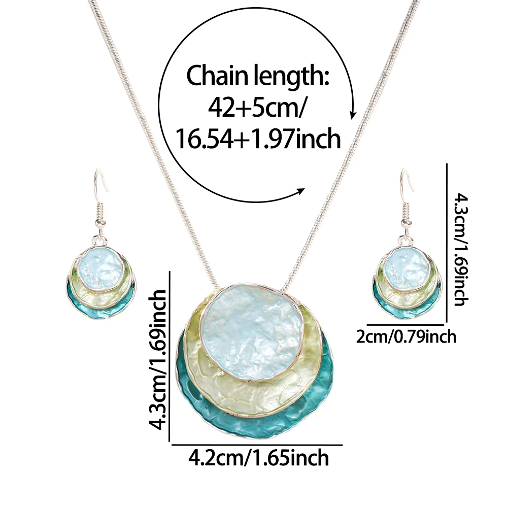 Cring Coco Vintage Lake blue Enamel Necklaces Set Elegant 2024 Women\'s Geometric Jewelry Sets Necklace for Women Grandmother