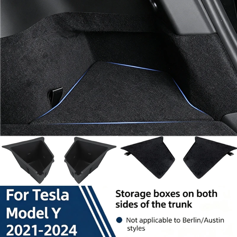 For Tesla Model Y 2021 2022 2023 2024 Trunk Storage Bins Rear Trunk Organizer TPE Waterproof Trunk Storage Bins Side Box with