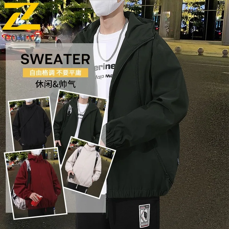 COMXZ 2025 Mens Autumn Jacket Trendy Youth Loose Fit Windbreaker Casual Streetwear Outerwear Lightweight