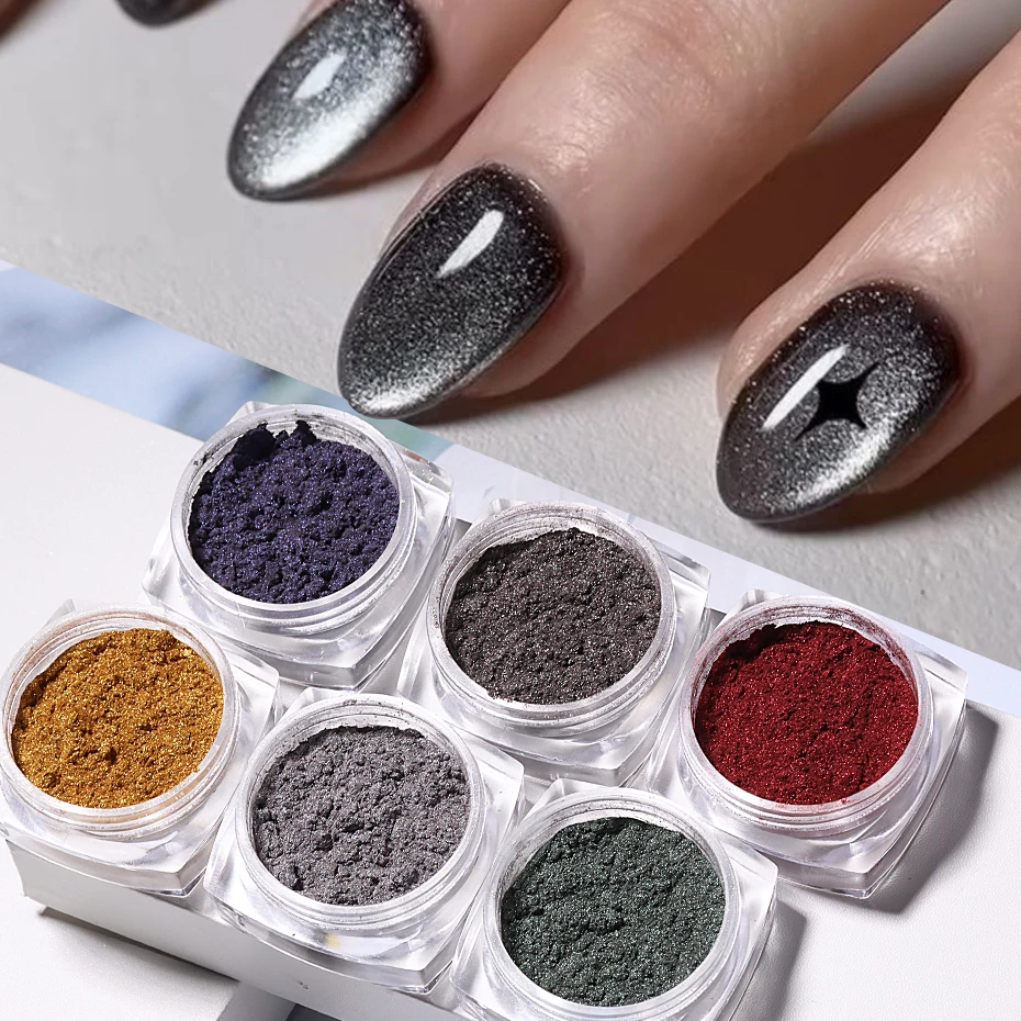 6 Colors Cat Eye Magnetic Chrome Nail Powder 3D Glitter Nail Pigment Powder UV Gel Polish Dust DIY Manicure Decoration Supplies