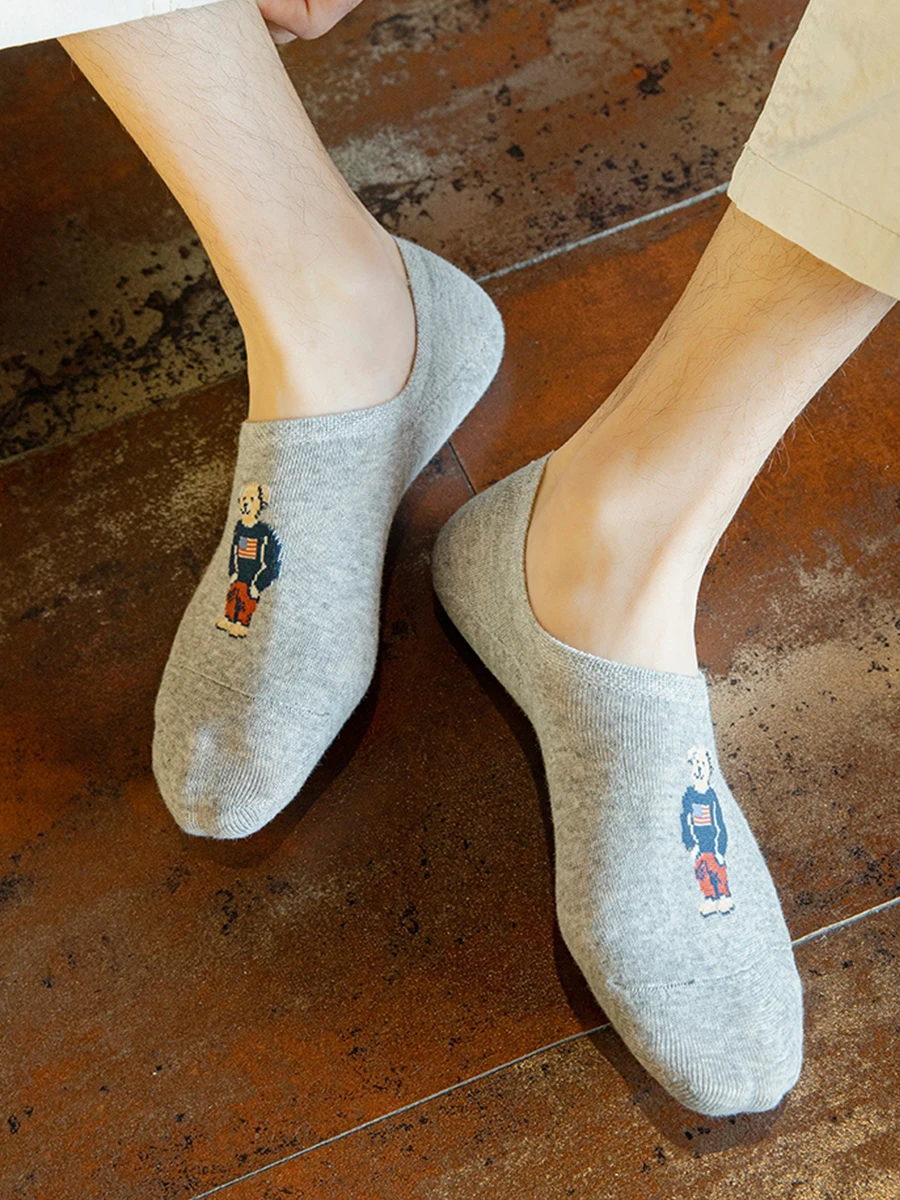 5 Pairs Of Spring And Summer Men's And Women's Fashionable Shallow Mouth Anti Slip  Teddy Bear Short Socks