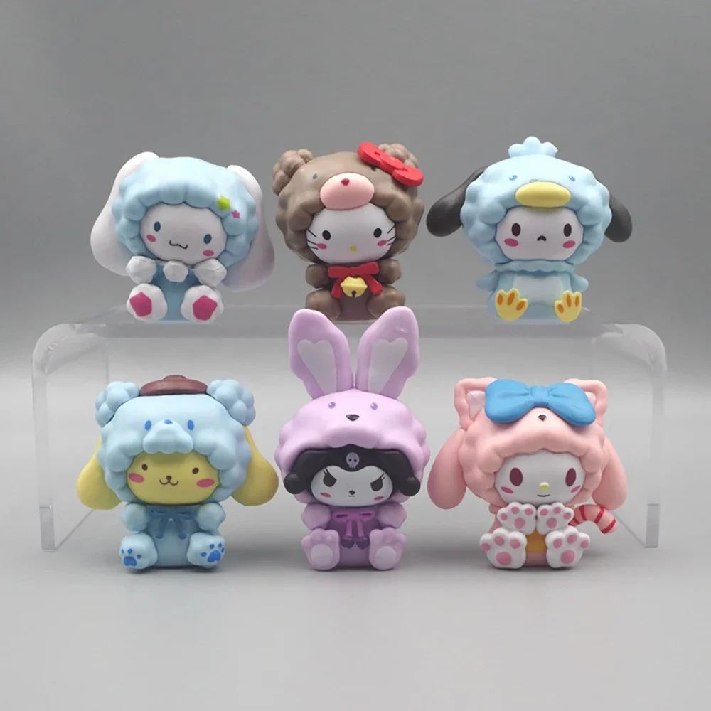 Hello Kitty Melody 7 cm Kuromi Cinnamoroll Anime Figur süße Sanrio dekorative Ornament Zubehör Cartoon Modell Weihnachten Spielzeug