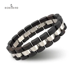 BOBO BIRD Wooden Bracelet for Men Women Stylish Wood & Stainless Steel Combined Wooden Bangle Jewelry Great Gift for Men