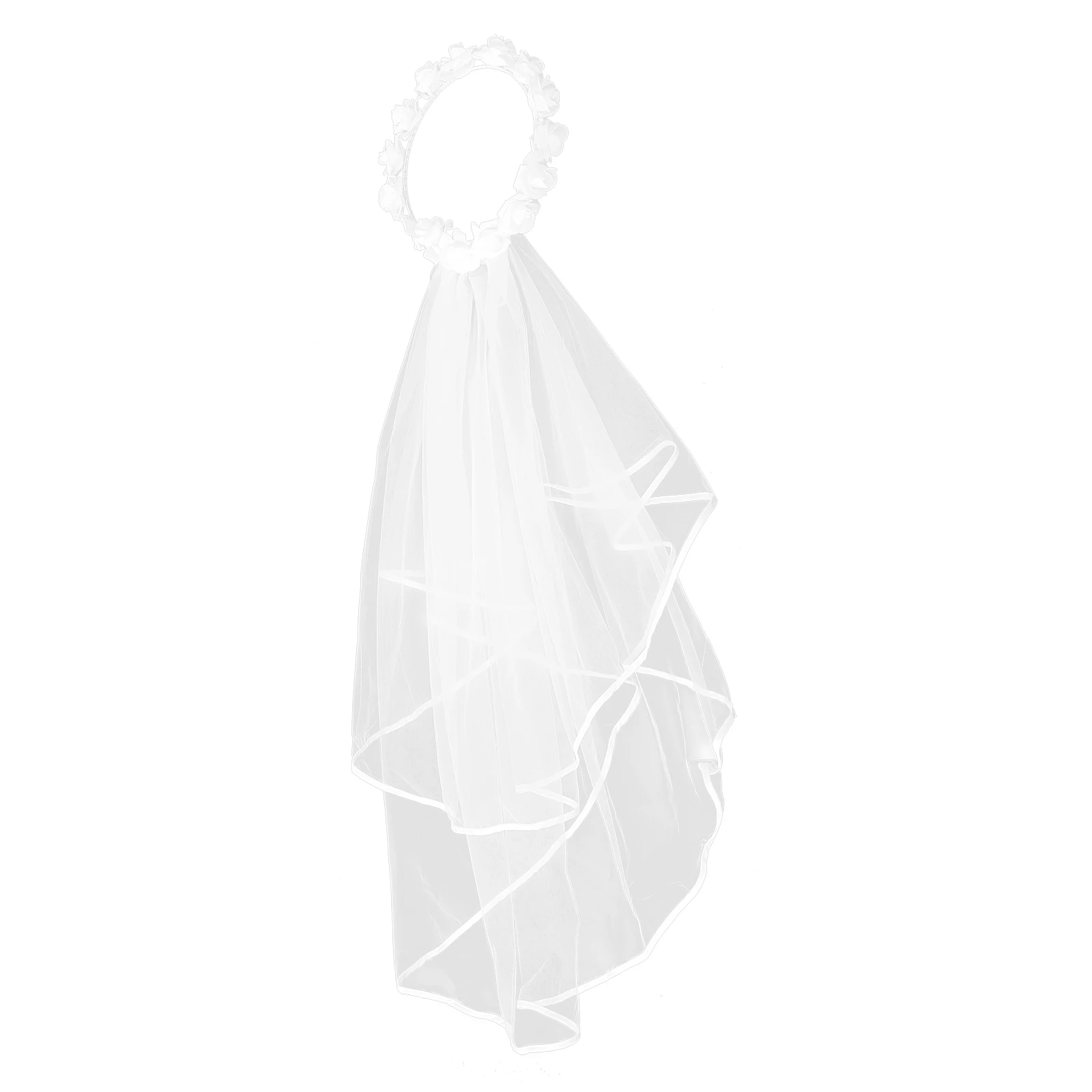 

Flower Wreath Headband Bridal Veil Double Layer White Rose Floral Crown Wedding Hair Accessories Bride Lightweight