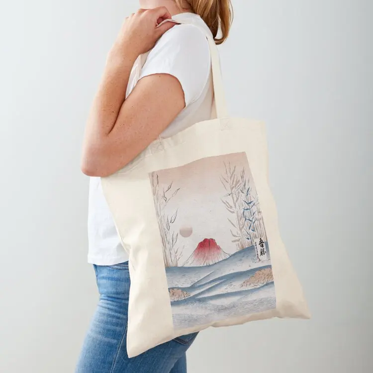 

Vintage Japanese mountain Fuji plants flowers Minimal meditative landscape art Tote Bag Reusable bags Canvas shoulder bag