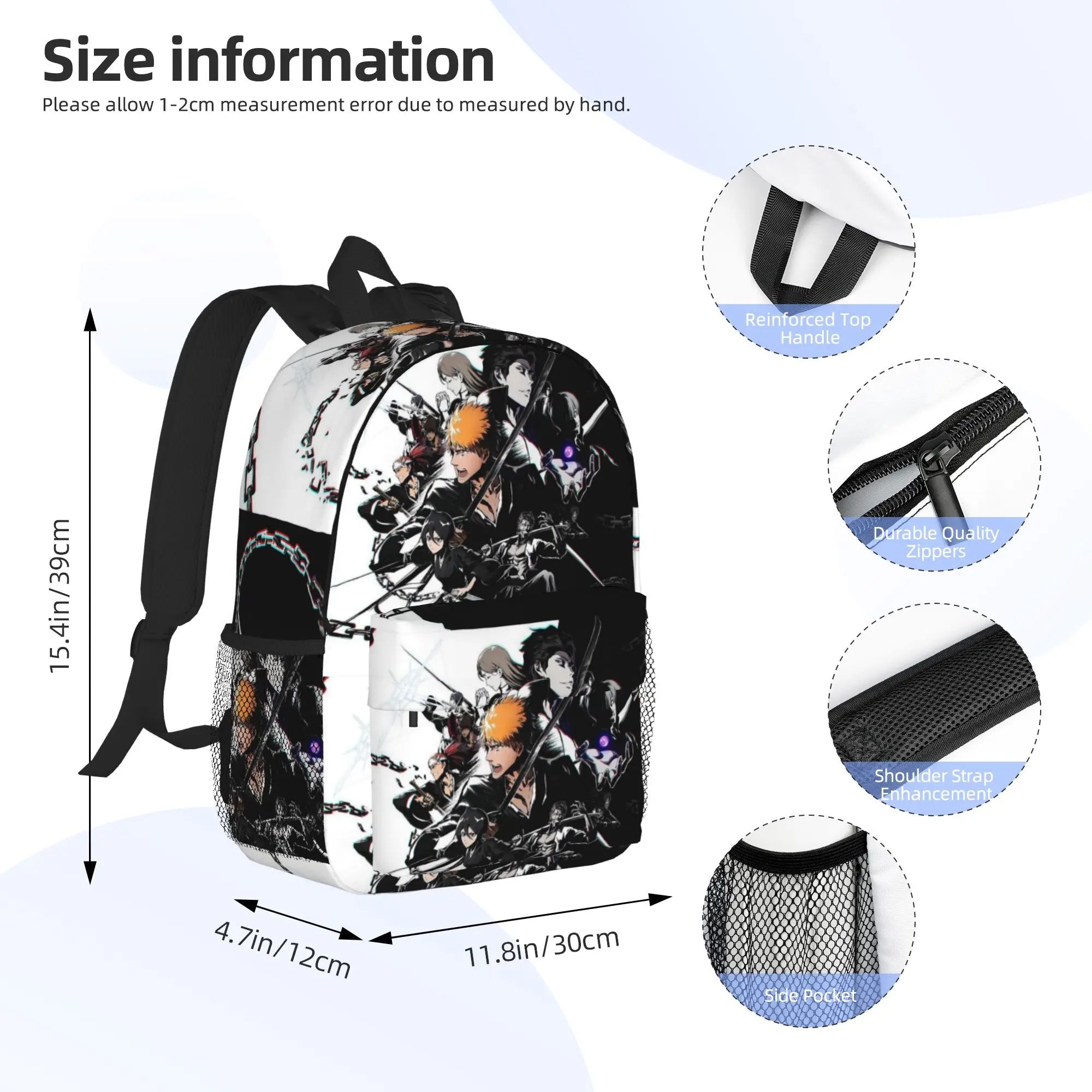 Ichigo Kurosaki Bleach‌ Anime Backpack Hot Sale Daypack Large Capacity Boys Girls BookBag Shoulder Bags for Men Women School Bag