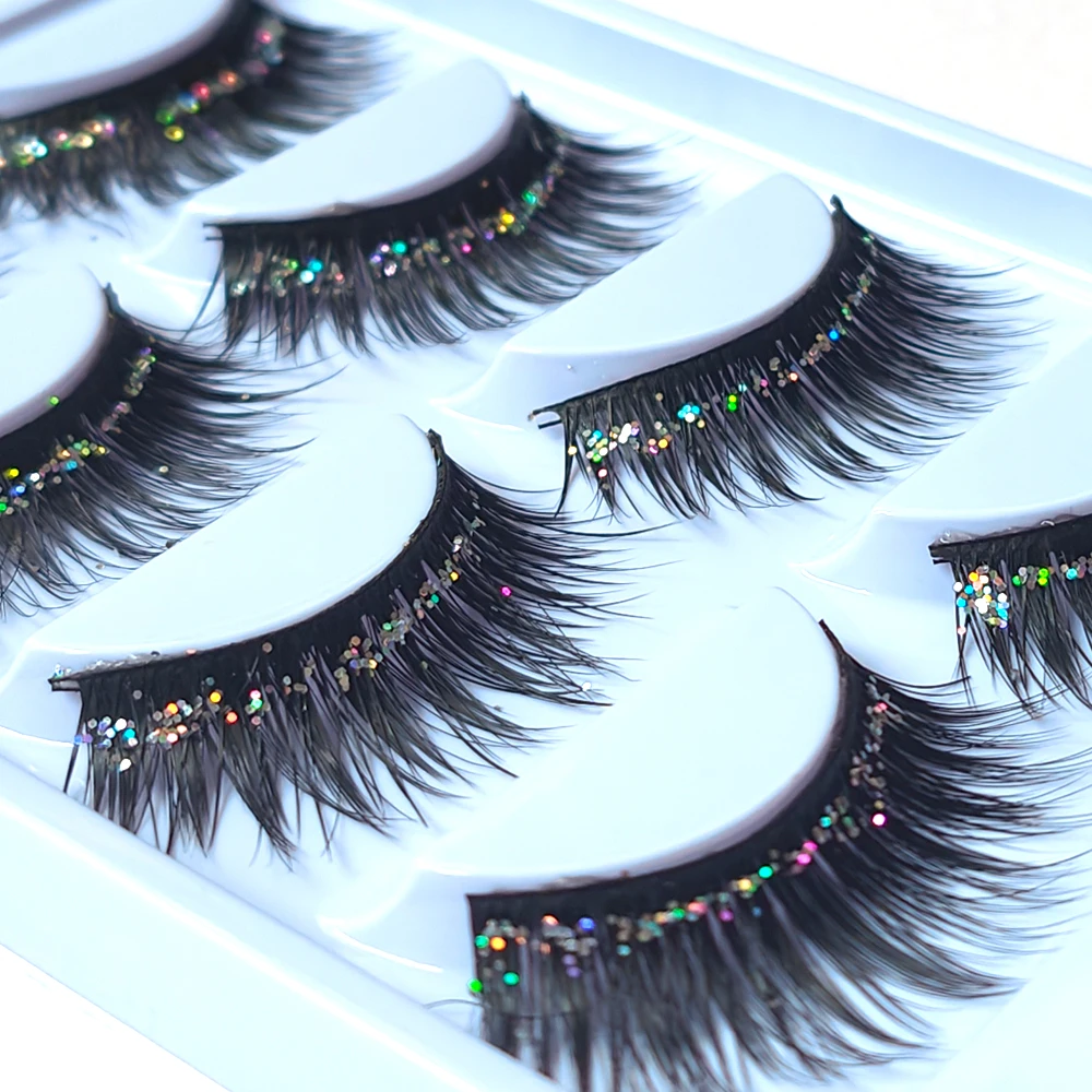 5 pares de maquiagem glitter cílios conjunto brilhante cílios festa mostrar passarela palco dramático olhando cílios extensão cosméticos