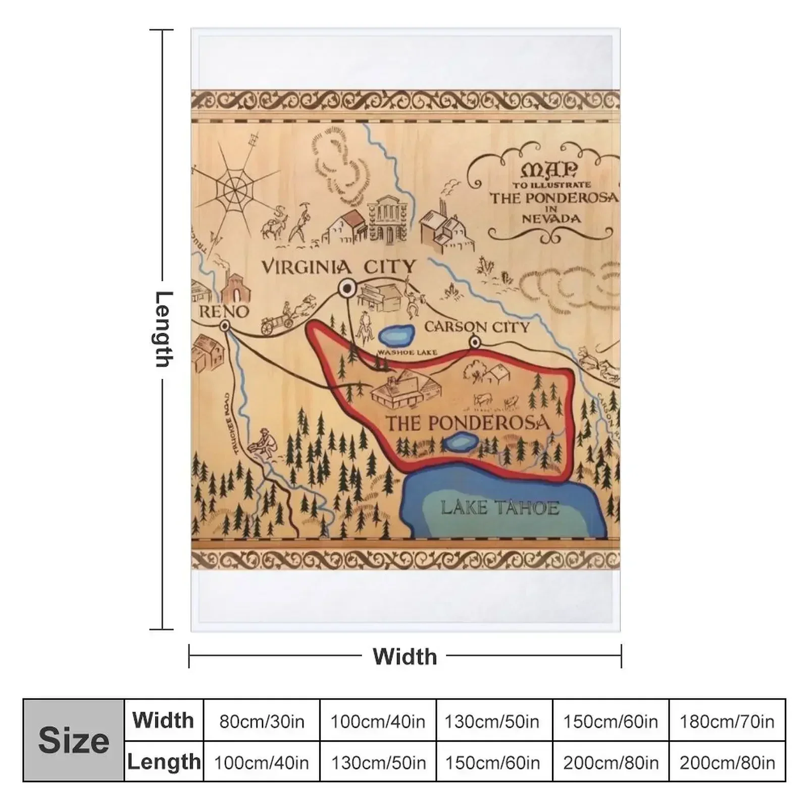 The Ponderosa Ranch Map Poster Throw Blanket couch cozy soft plush fuzzy picnic outdoor blanket