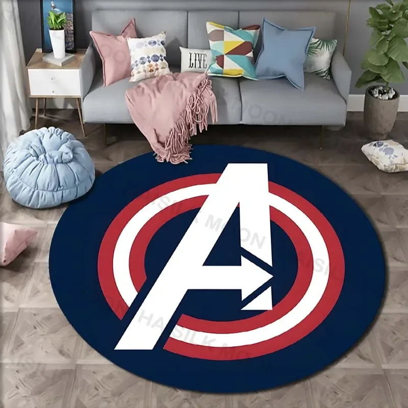 5 Sizes Marvel Heroes Logo Printing Round Carpet Living Room Bedroom Table and Chair Sofa Decorative Carpet and Rug Play Mat