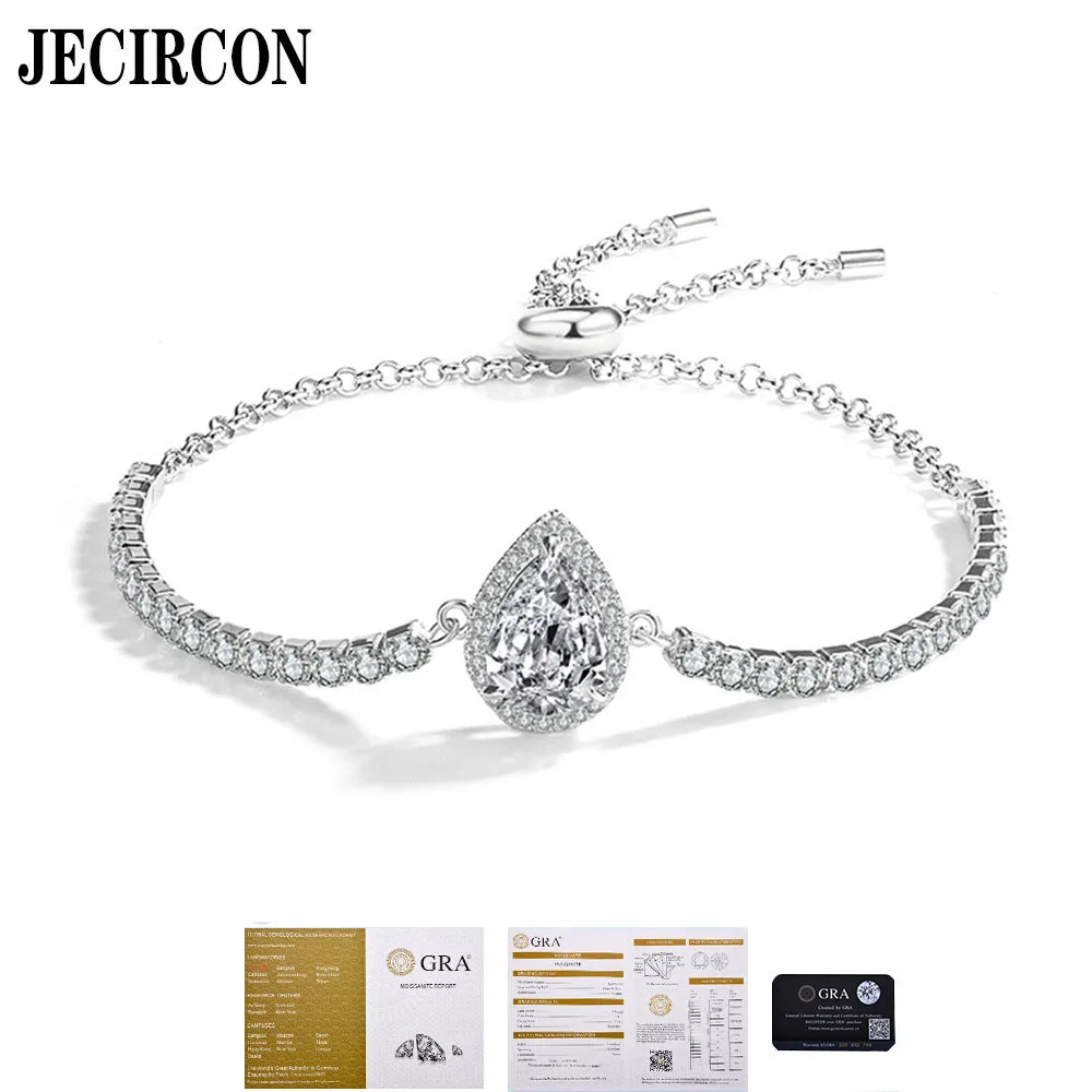 

JECIRCON S925 Sterling Silver Moissanite Bracelet 1/2ct Moissanite Pear-Shaped Simple Fashion Push-Pull Adjustment Hand Chain