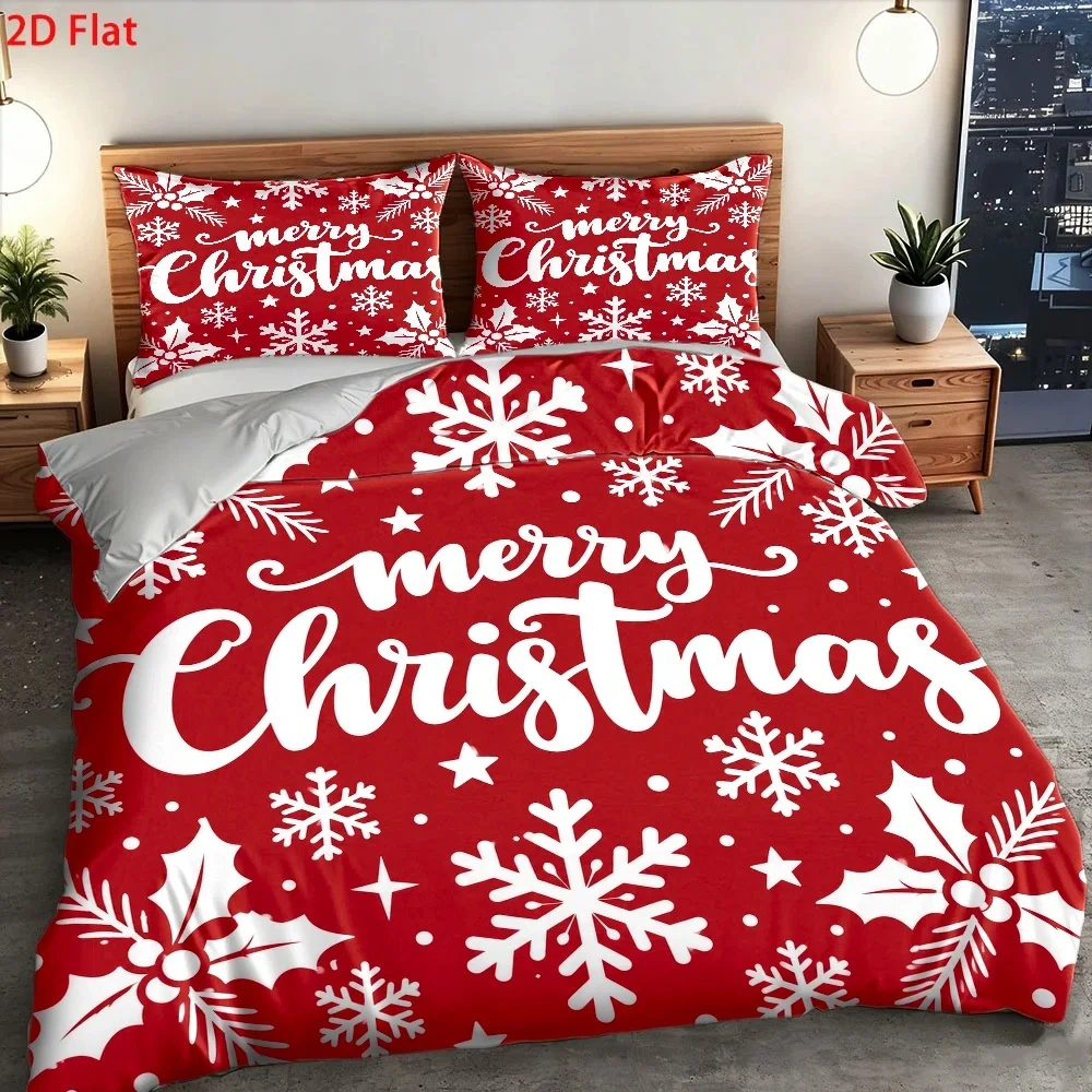 Christmas Snowflake Duvet Cover Set, Three-Piece Bedding Set (1*Duvet Cover + 2*Pillowcases), Festive Party Atmosphere Decoration, Suitable for All Seasons, Machine Washable, Invisible Zipper Design, Large Double Bed Cover Set, Suitable for Home, Dormitory, Master Bedroom, Guest Room, Ins-Style Japanese Floral and Animal Pattern Bedding, Specially Designed for Comfort and Skin-Friendly Bedding, Bedroom Decoration and Sleep Essentials, 2D Flat Print
