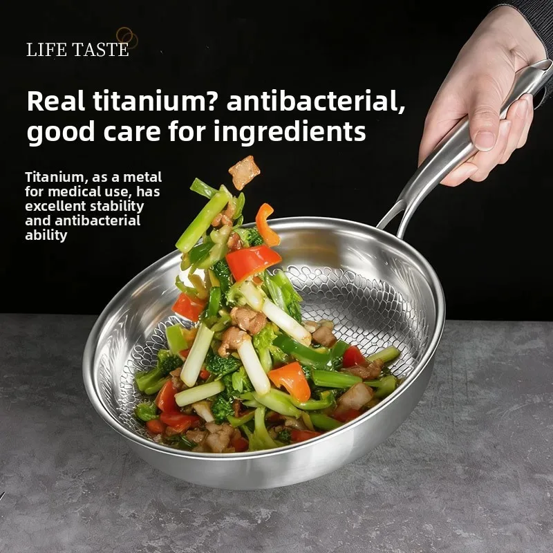 Pure Titanium Frying Pan 26 28cm Uncoated Pattern Non Stick Household Steak Pan Fast Heat Conduction Durable Universal For Gas I