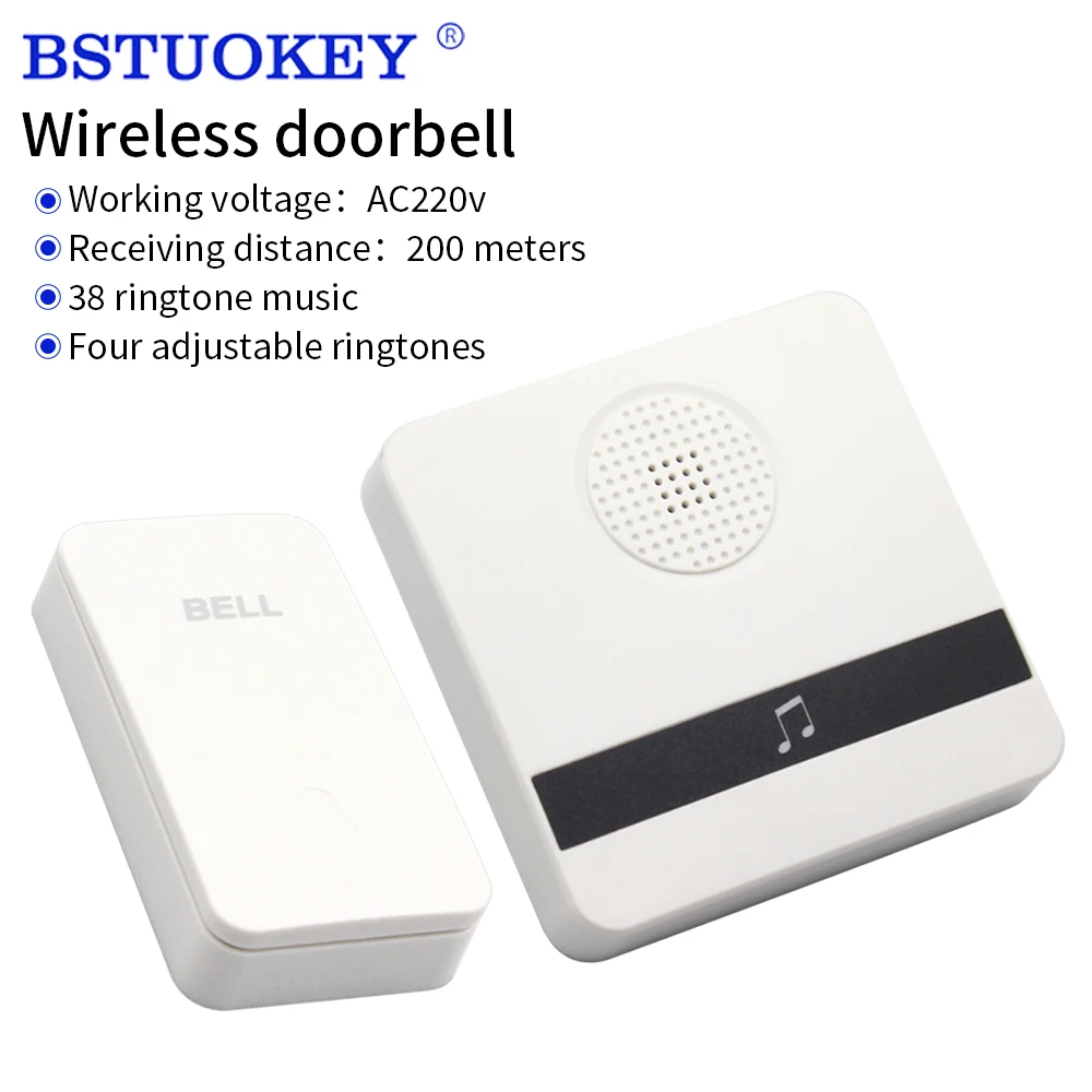 

38 Rings Wireless Doorbell with Battery 433mHz EU US Plug in 200m Long-distance Home Smart Safety Alarm Door Bell Welcome Chime