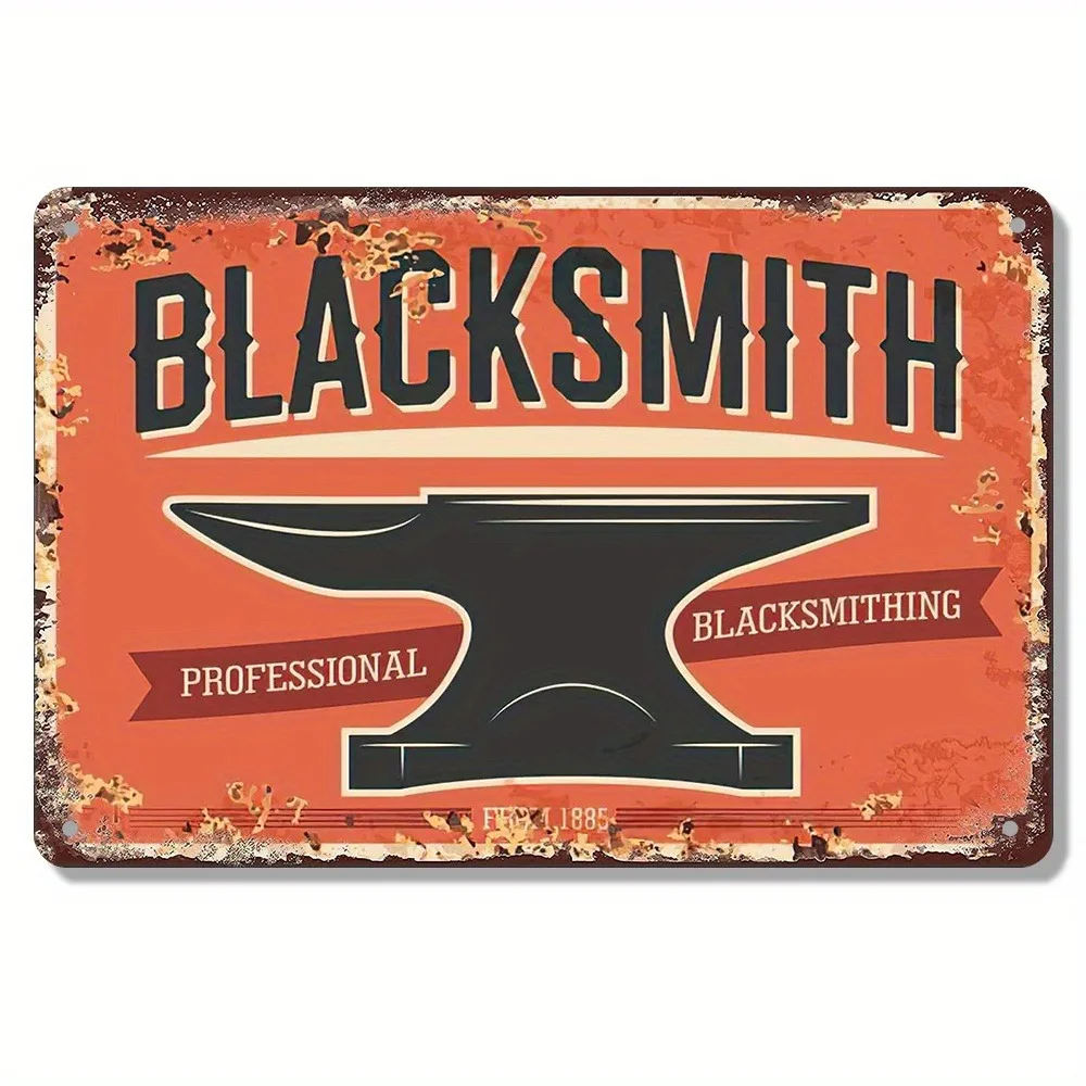 SmithyDecorCo Vintage Blacksmith Blechschild – 30,5 x 20,3 cm, rustikale Eisen-Wandkunst, leicht zu hängende Werkstatt-/Bar-/Café-Dekoration